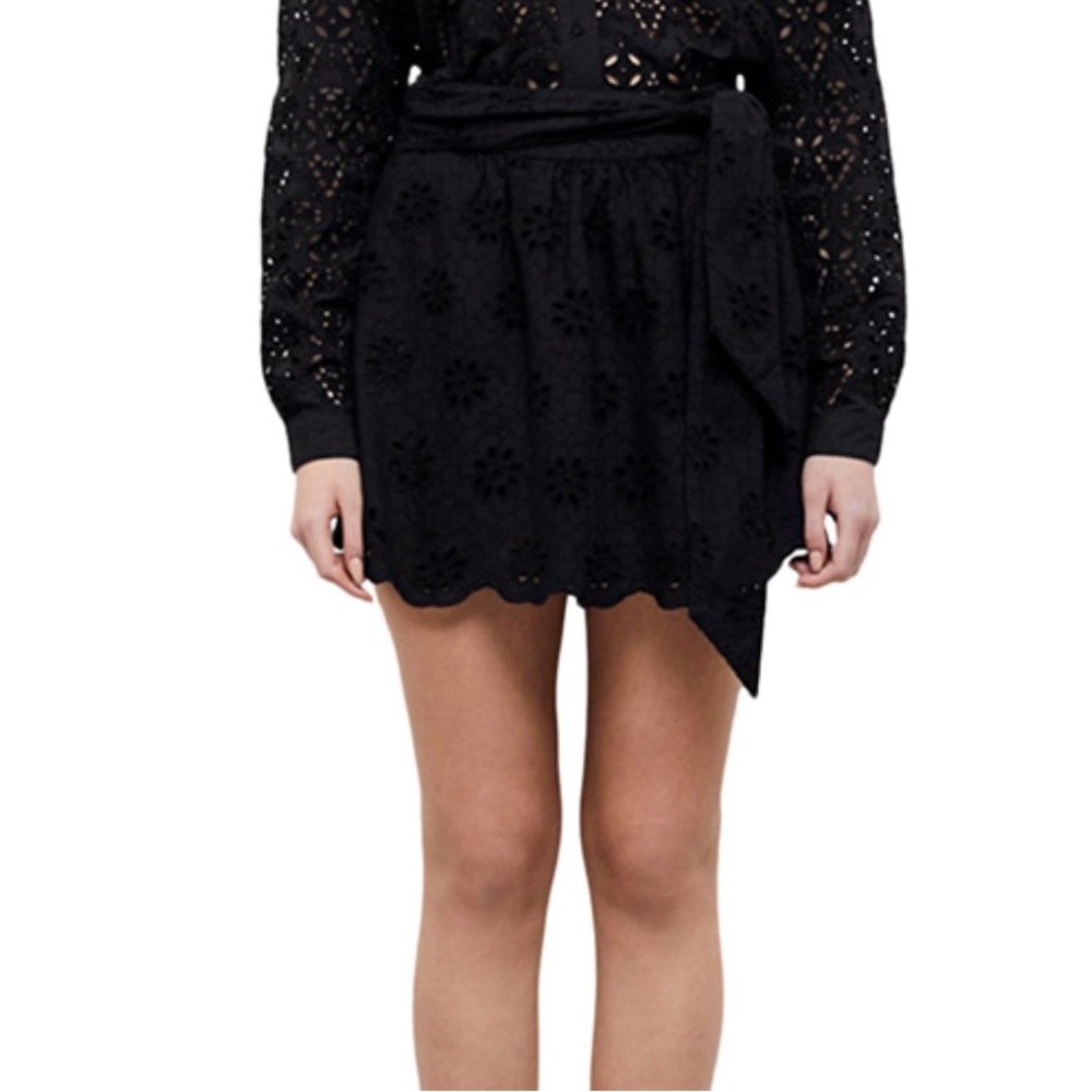The Kooples Floral Embroidered Belted Skirt